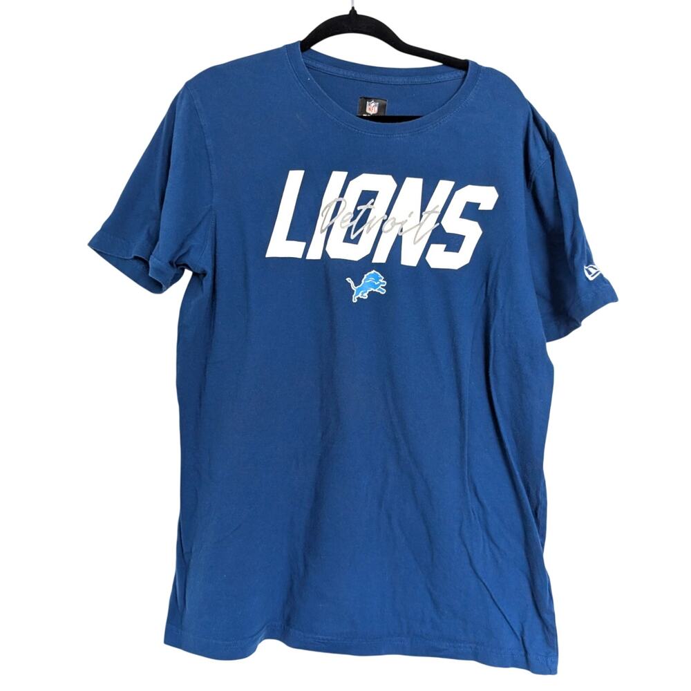 NFL Team Detroit Lions Large Crewneck T Shirt Blue Sports Team Short Sleeve